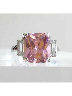 Pink Topaz & CZ Accented Gemstone Sterling Silver 925 Vintage Ring - sz 8.5